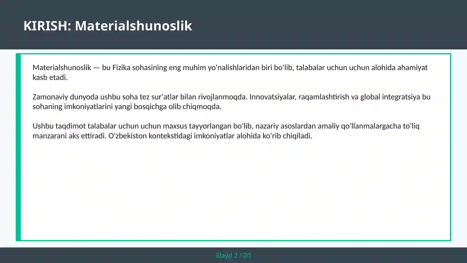 Materialshunoslik 2