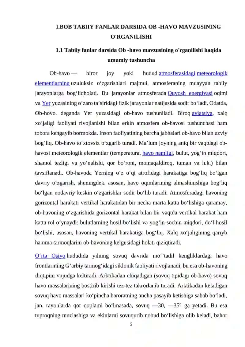 Tabiiy fanlar darsida Ob-havo mavzusining o'rganilishi 2
