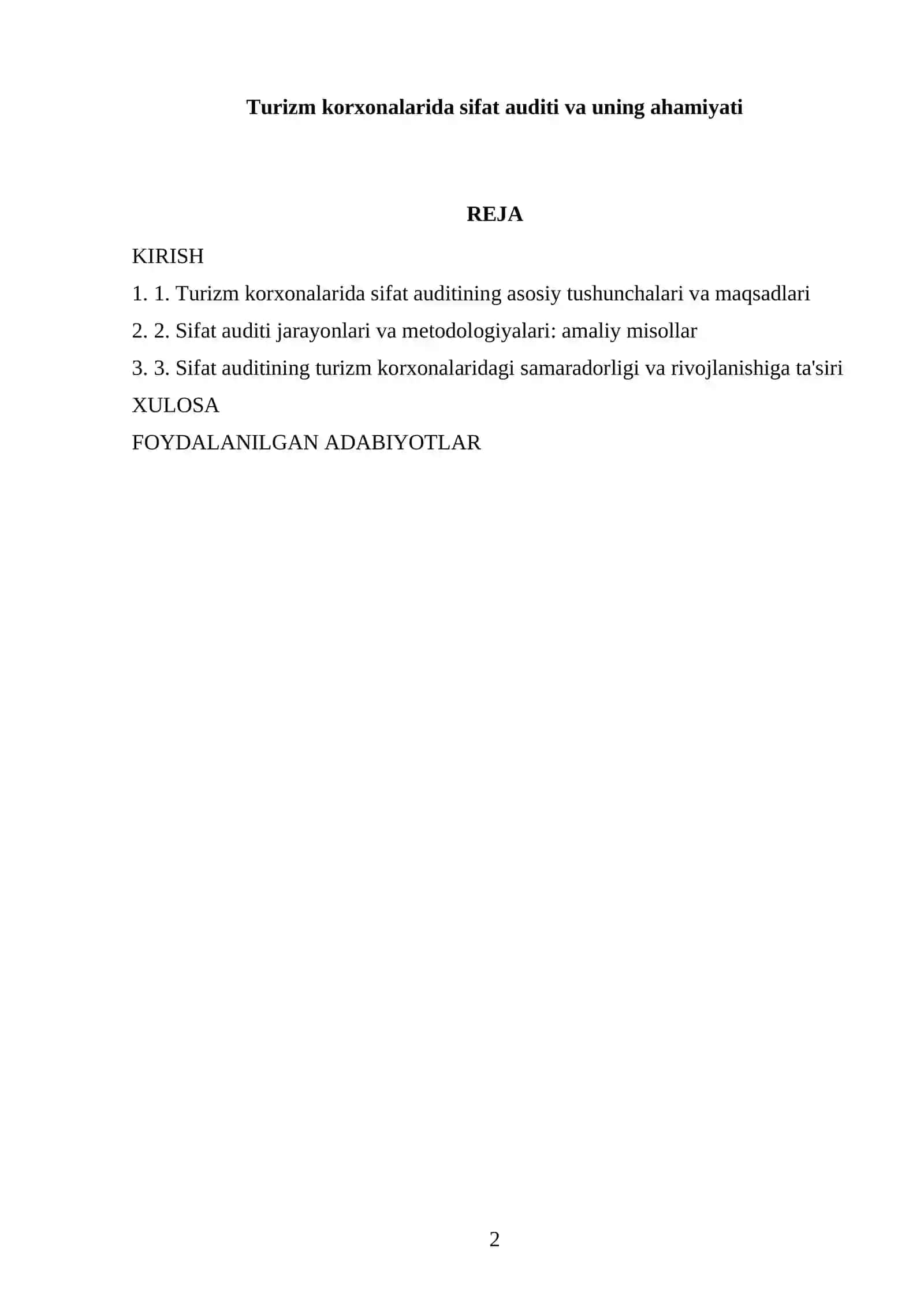 Turizm korxonalarida sifat auditi va uning ahamiyati 2