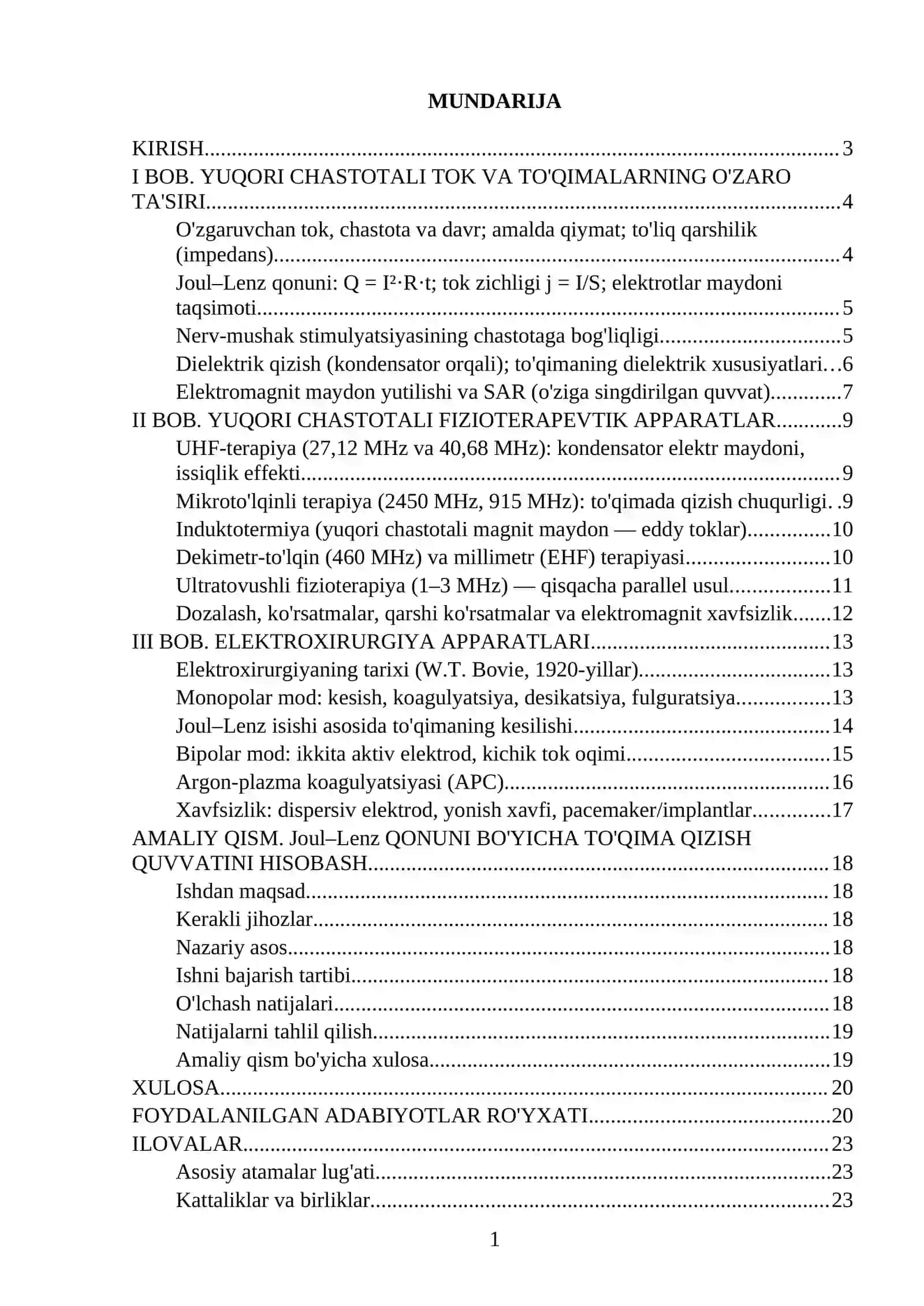 YUQORI CHASTOTALI FIZIOTERAPEVTIK ELEKTRON APPARATLAR. ELEKTROXIRURGIYA APPARATLARI 2