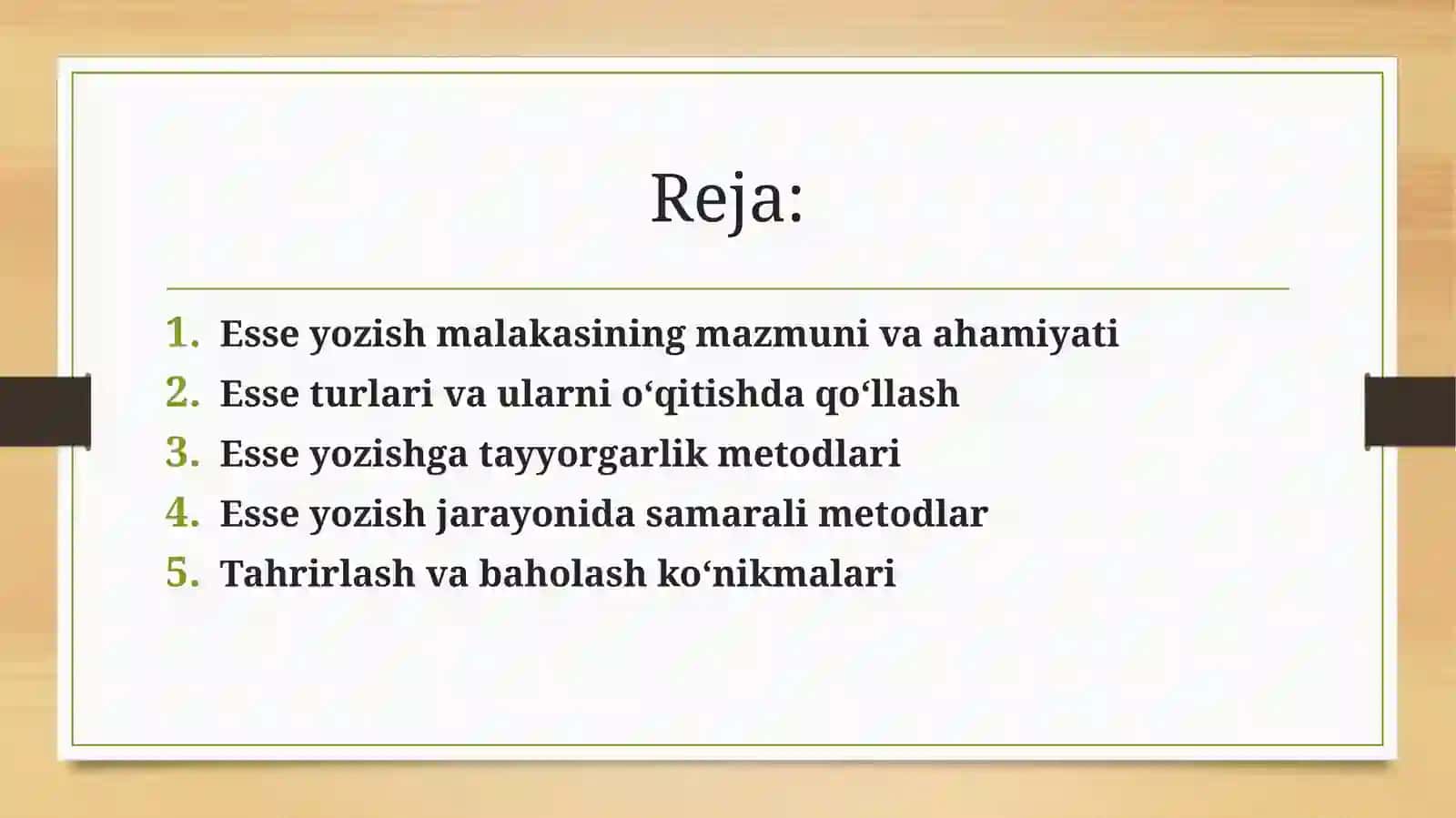 10-11-sinf oquvchilarining esse yozish malakasini rivoshlantirishga oid metod va tavsiyalar ishlab chiqing 2