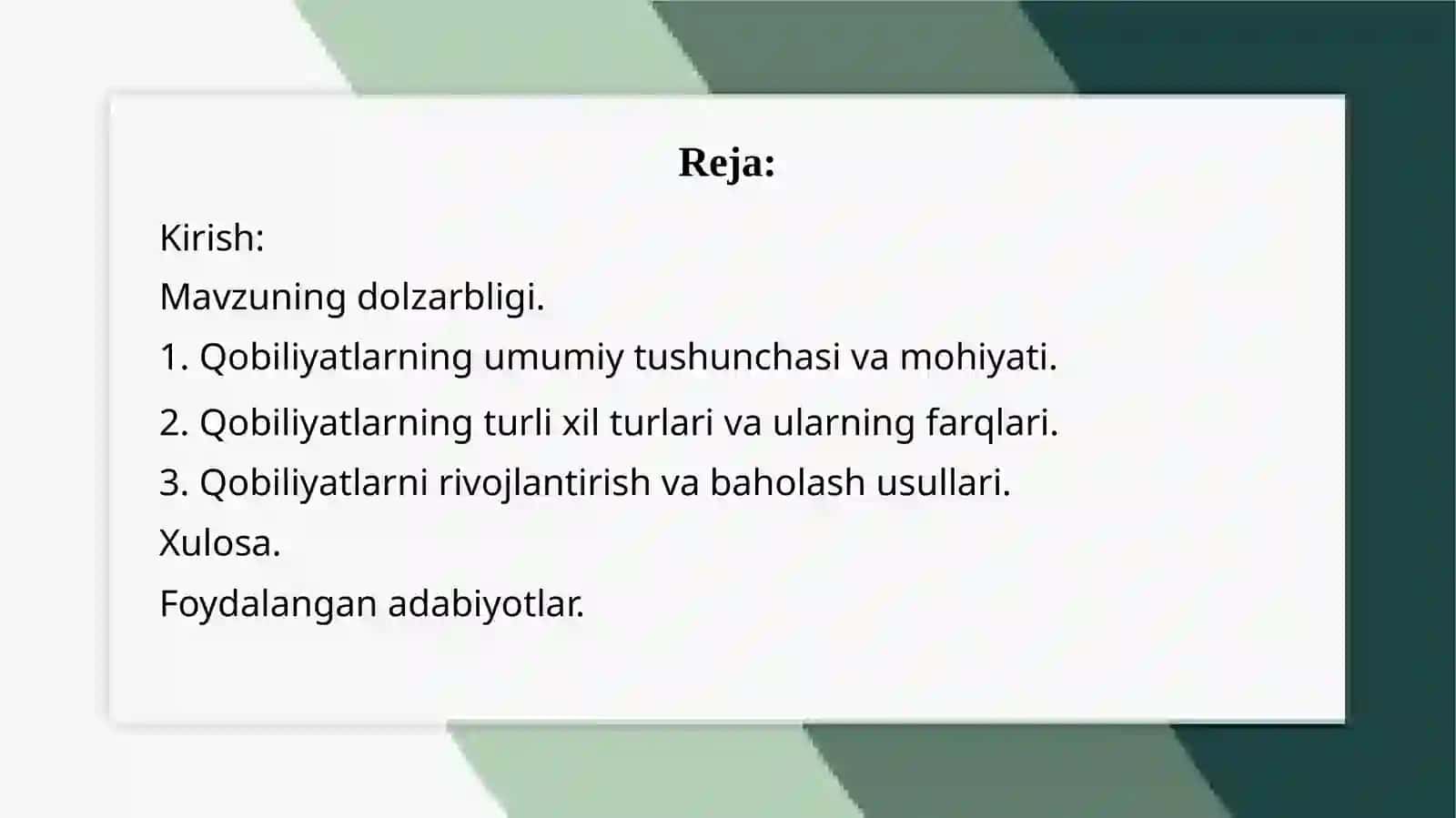 Касбий Кампетенция Qobilyatlar tuzilishi va turlari 2