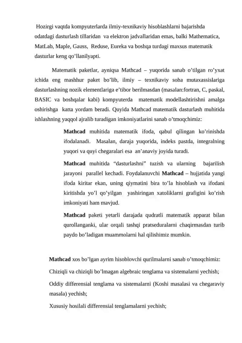 Mathcad dasturi 2