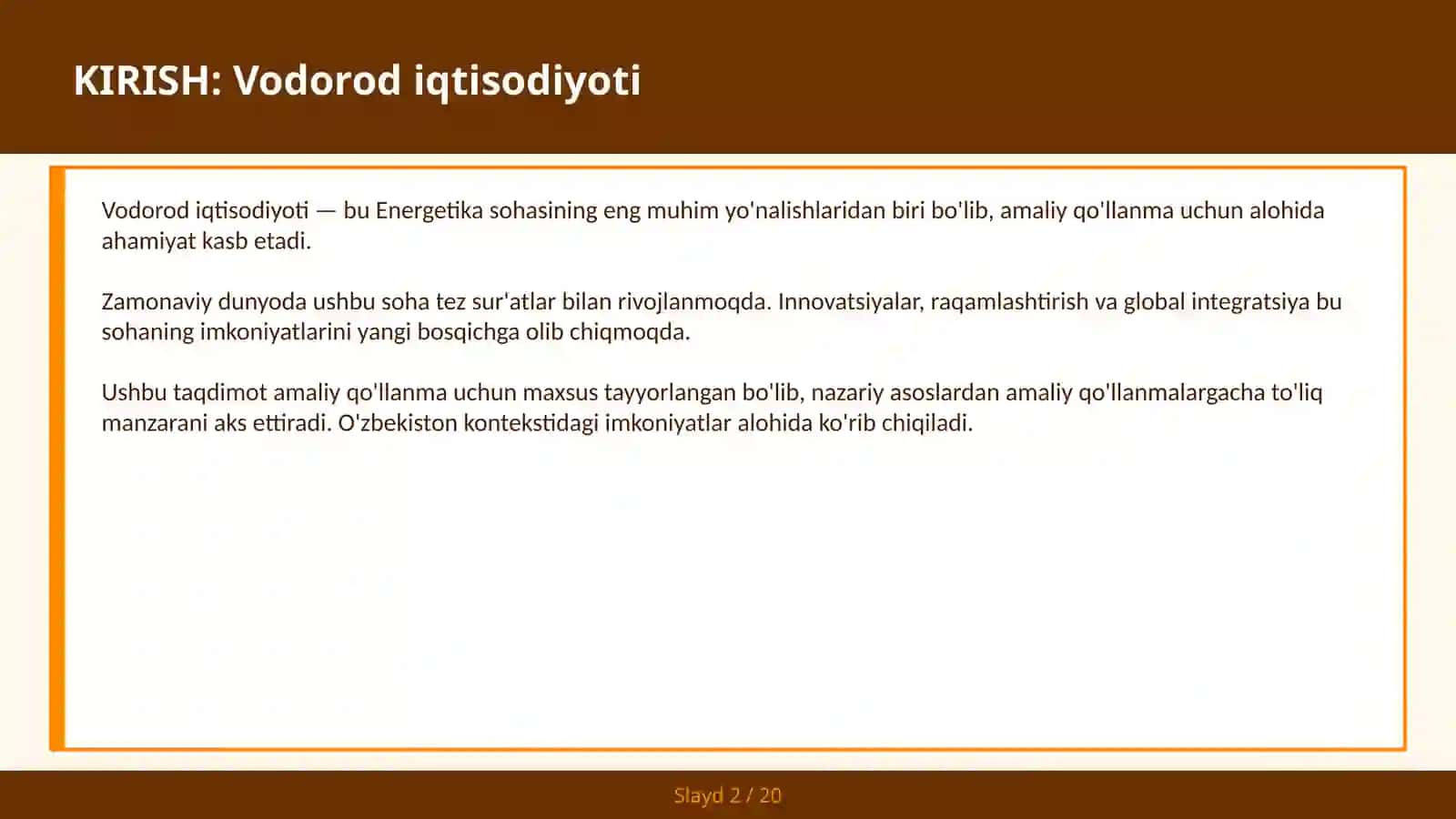 Vodorod iqtisodiyoti 2