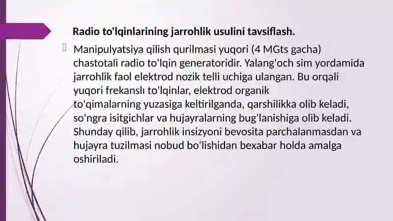 Radioto’lqinli jarrohlik. 2