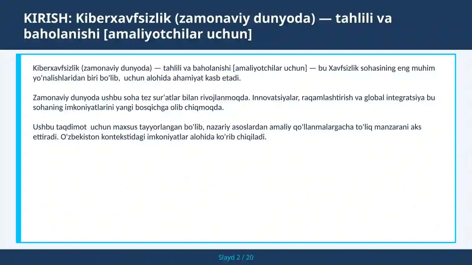 KIBERXAVFSIZLIK (ZAMONAVIY DUNYODA) — TAHLILI VA BAHOLANISHI [AMALIYOTCHILAR UCHUN] 2