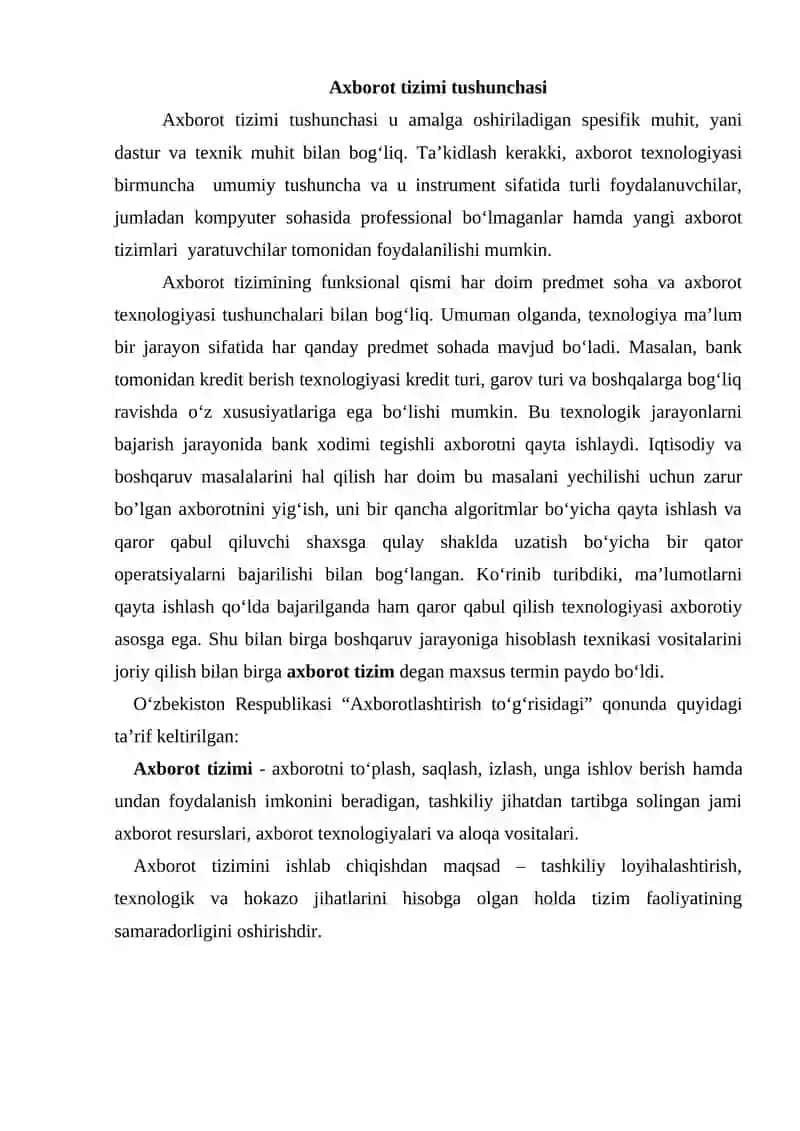 Axborot tizimlari 2