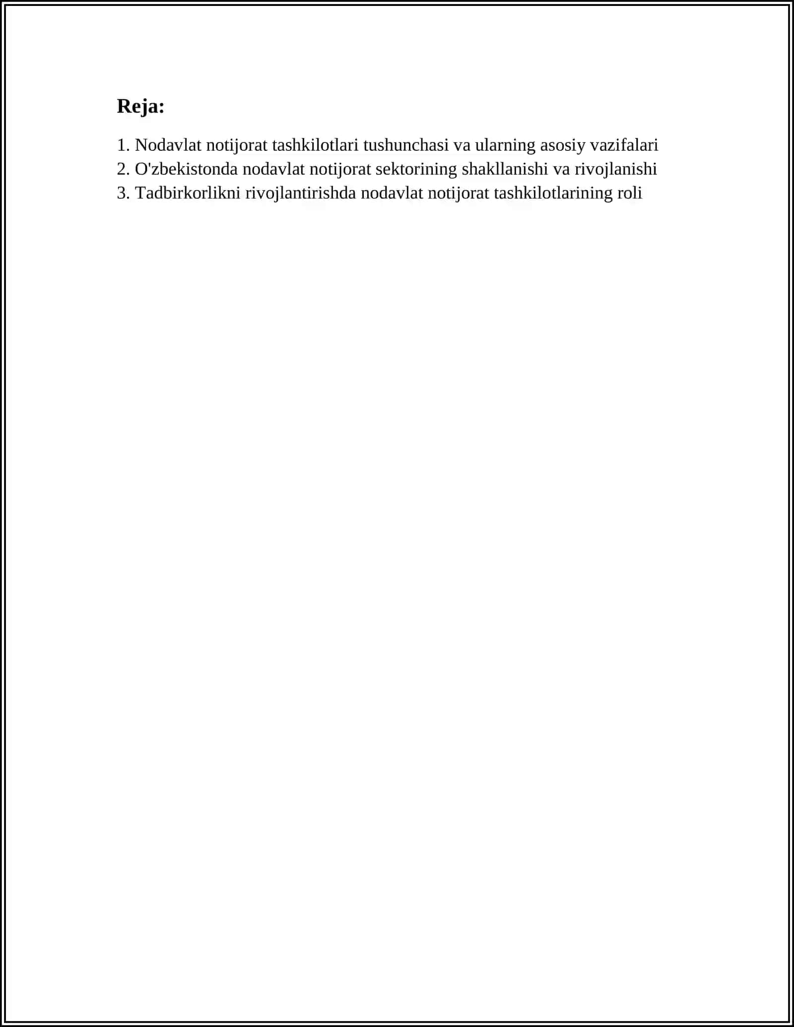 TADBIRKORLIKNI RIVOJLANTIRISHDA NODAVLAT NOTIJORAT TASHKILOTLARINING O'RNI 1991-2024-YILLAR 2