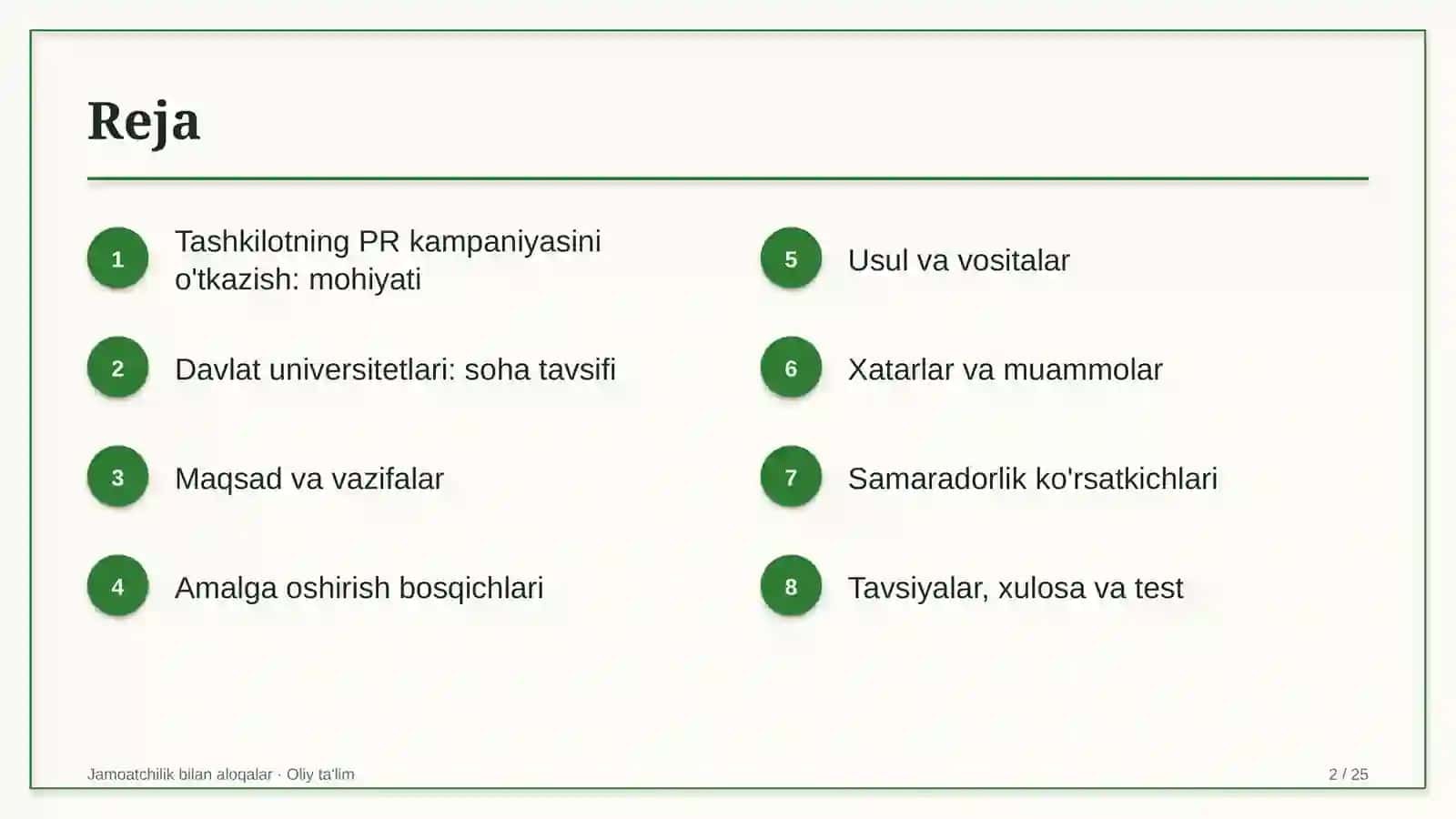 Jamoatchilik bilan aloqalar · Oliy ta'lim 2