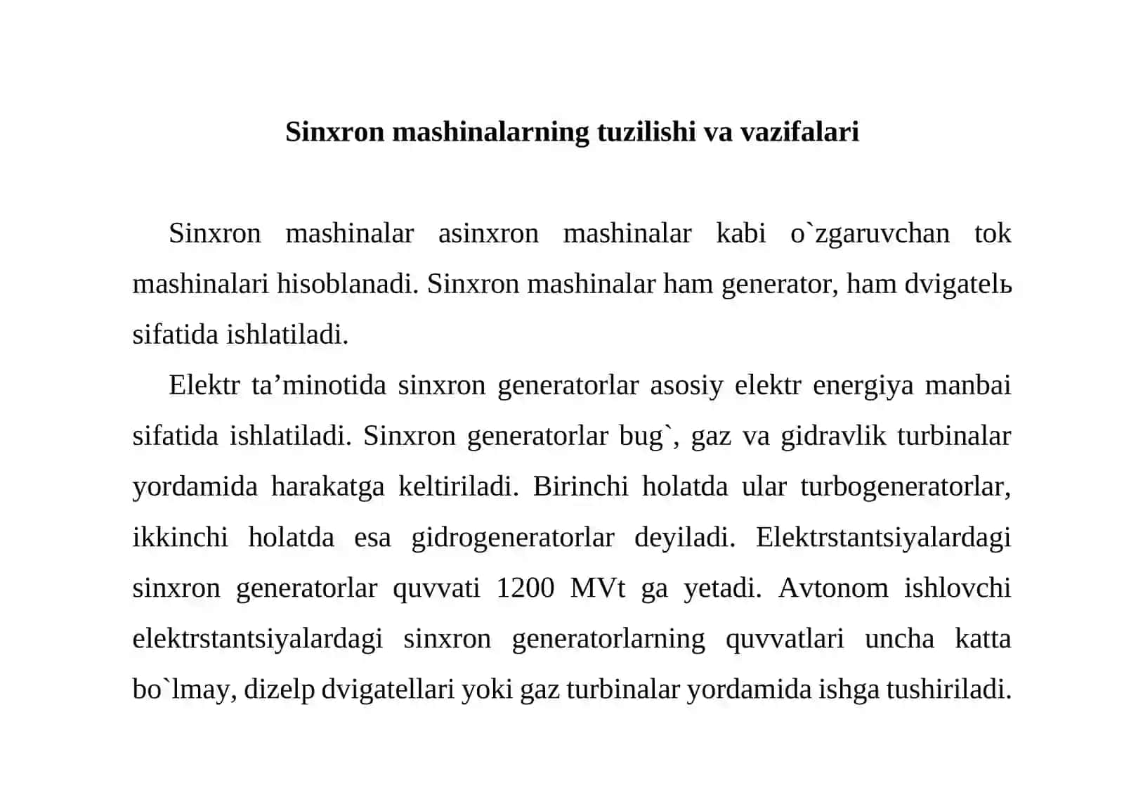 Sinxron mashinalarning tuzilishi va vazifalari 2