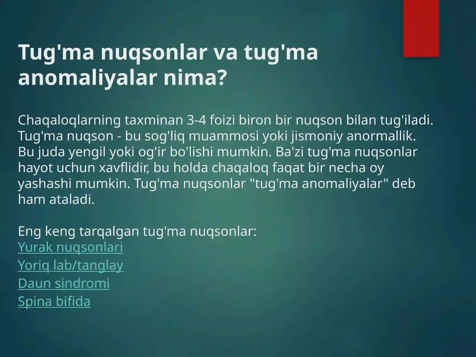 TUG’MA ANOMALIYALAR. CHALA TUG’ILGANLARDAGI BUZILISHLAR 306-GURUH 2