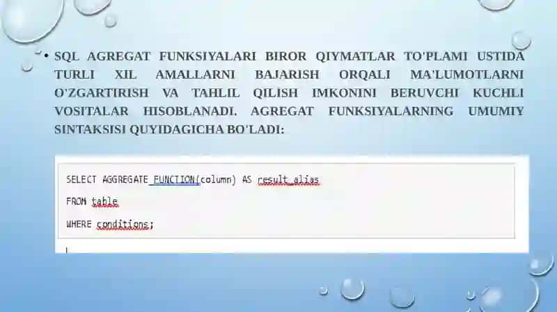 SQL da Agregat funksiyalar 2