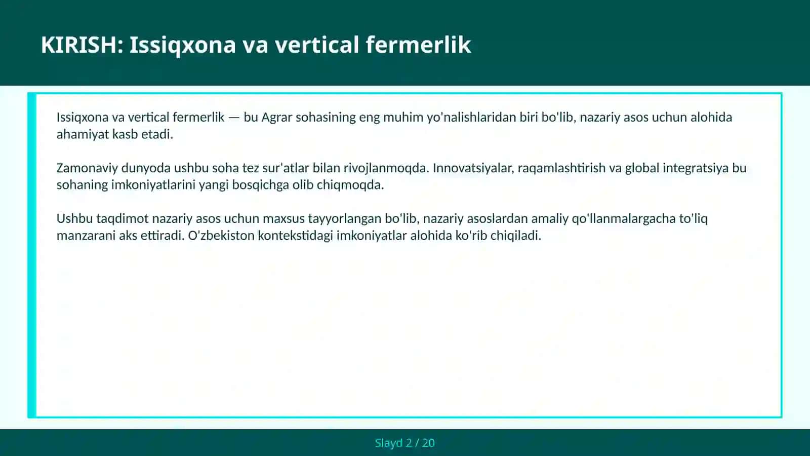 Issiqxona va vertical fermerlik 2