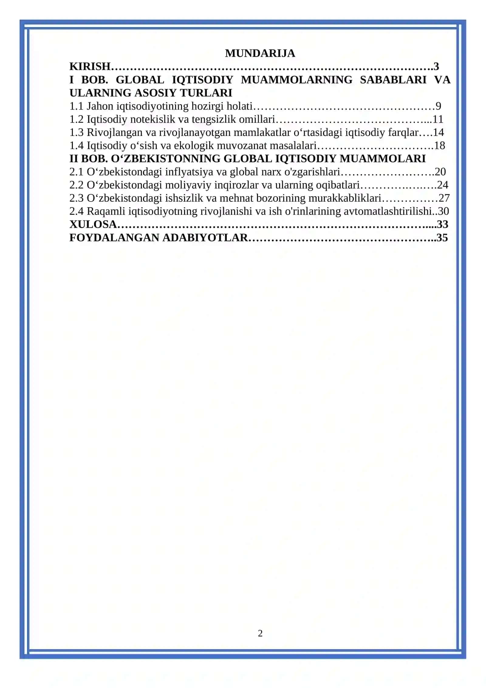 Jahonning global iqtisodiy muammolari 2