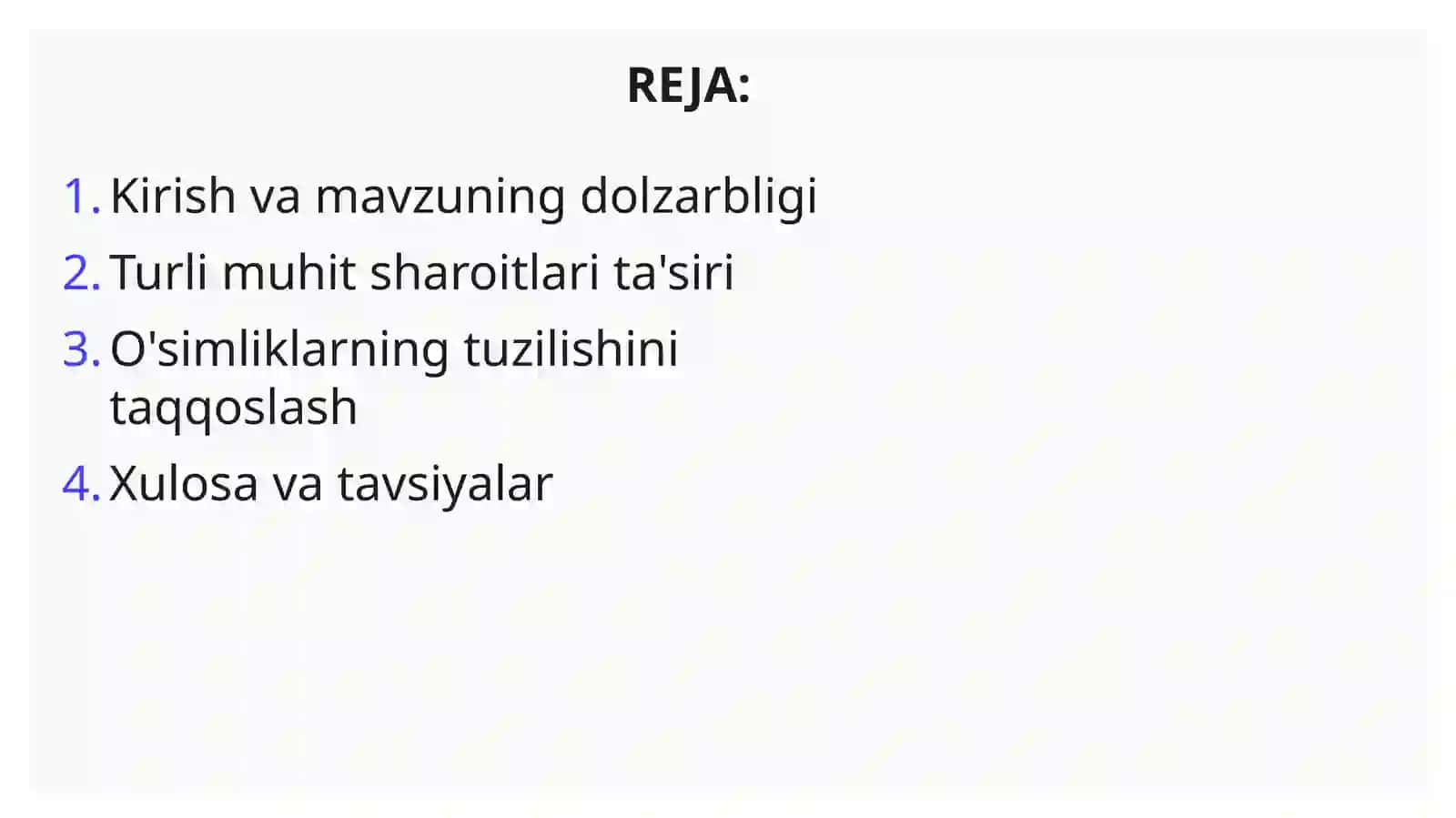 Turli muhit sharoitida o'sgan o'simliklarning tuzilishini taqqoslash 2