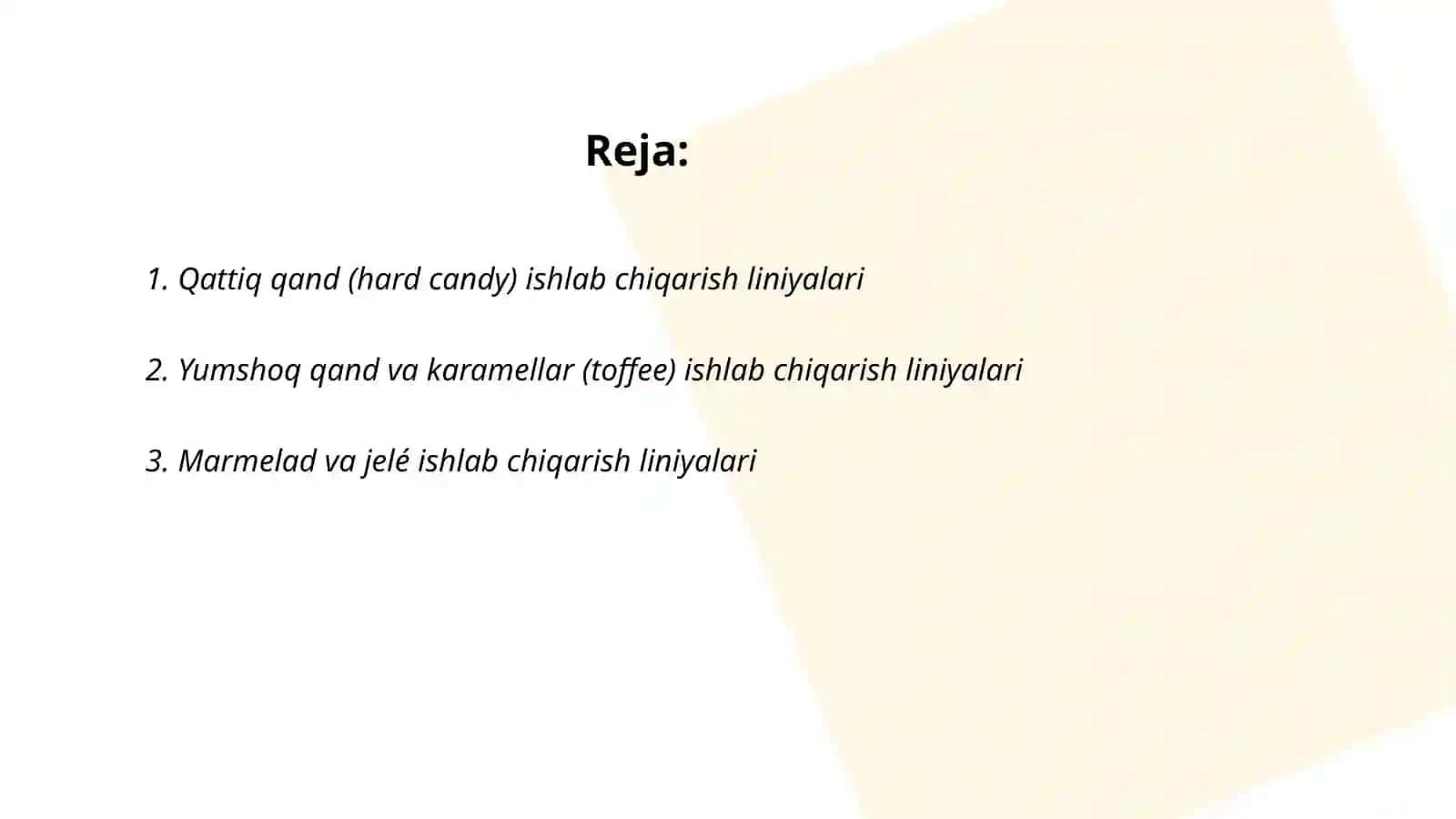 Qattiq qand ishlab chiqarish liniyalari 2
