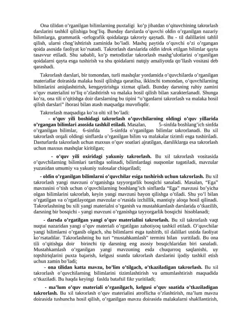 O’tganlarni takrorlash va malaka  hosil qilish darslari 2