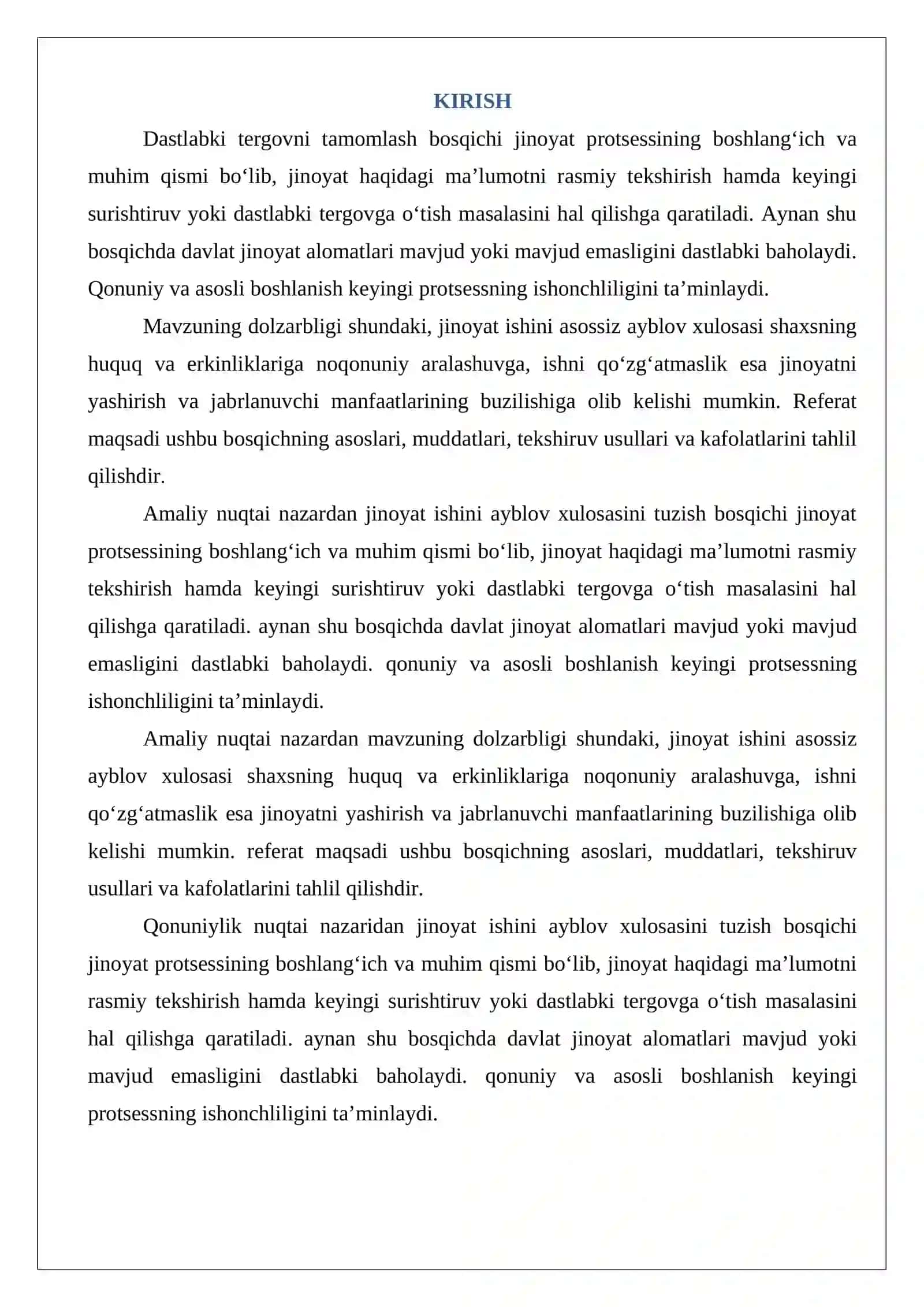 Dastlabki tergovni ayblov xulosasini tuzish bilan tamomlash 2