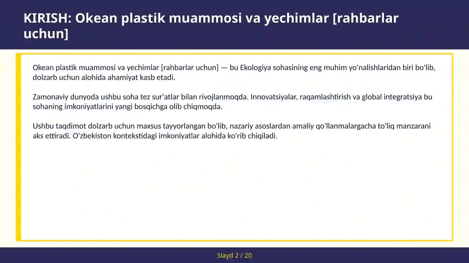 Okean plastik muammosi va yechimlar [rahbarlar uchun] 2
