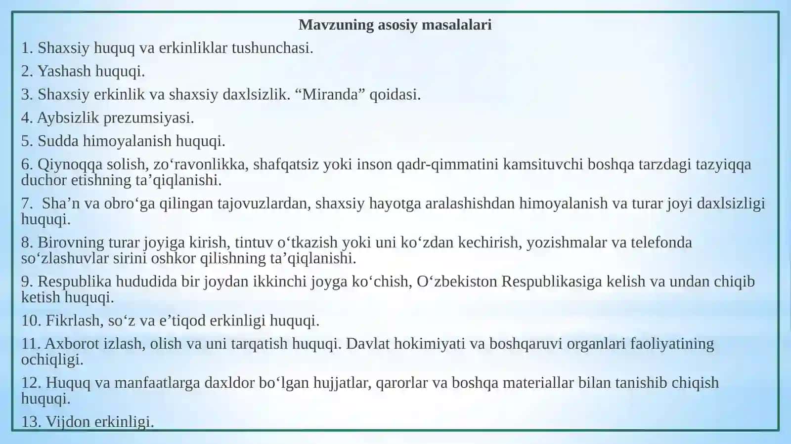 Shaxsiy huquq va erkinliklar 2
