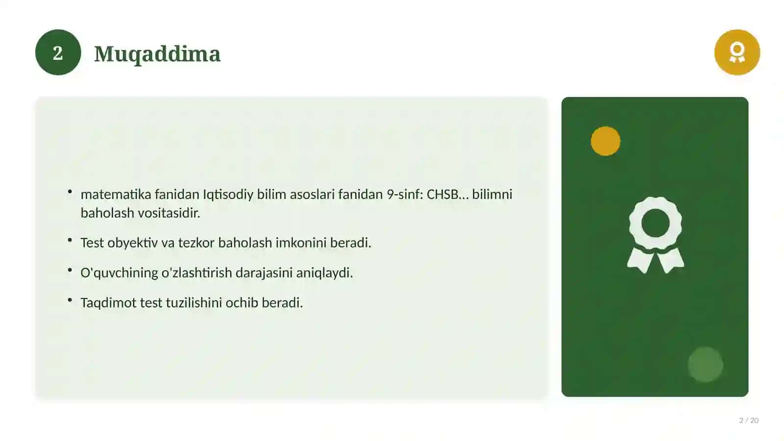 Iqtisodiy bilim asoslari fanidan 9-sinf: CHSB (chorak summativ baholash) 2