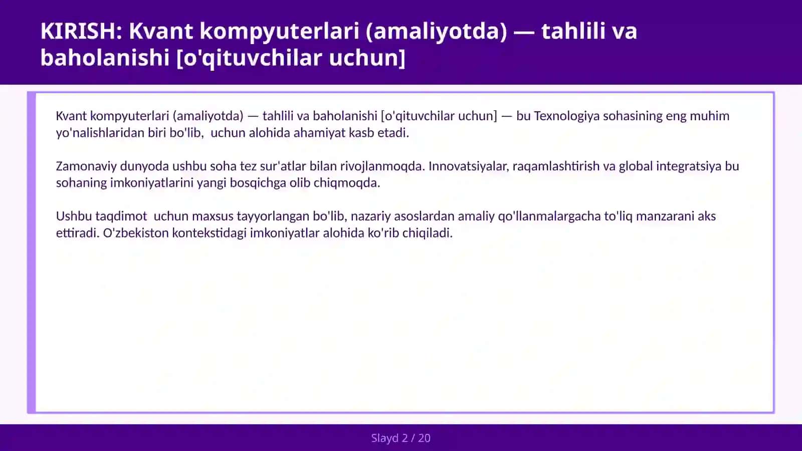KVANT KOMPYUTERLARI (AMALIYOTDA) — TAHLILI VA BAHOLANISHI [O'QITUVCHILAR UCHUN] 2