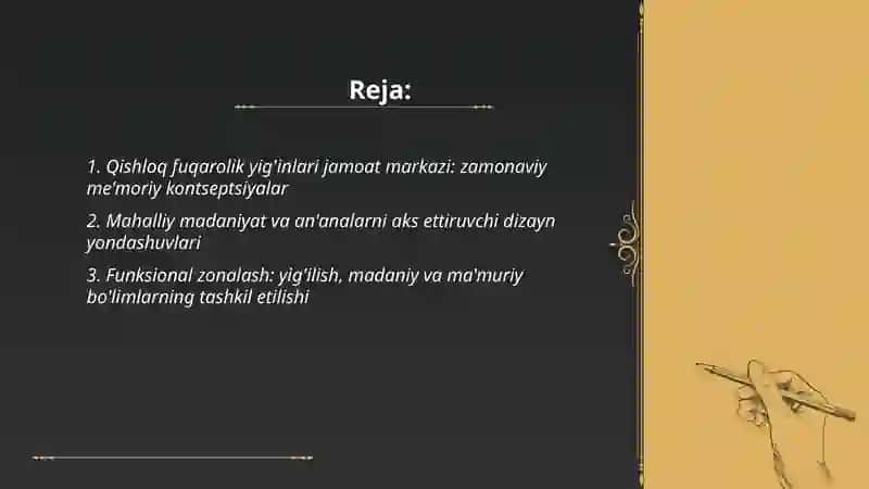 Qishloq fuqarolik yig'inlari jamoat markazining me'morchiligi va zamonaviy tendentsiyalari 2