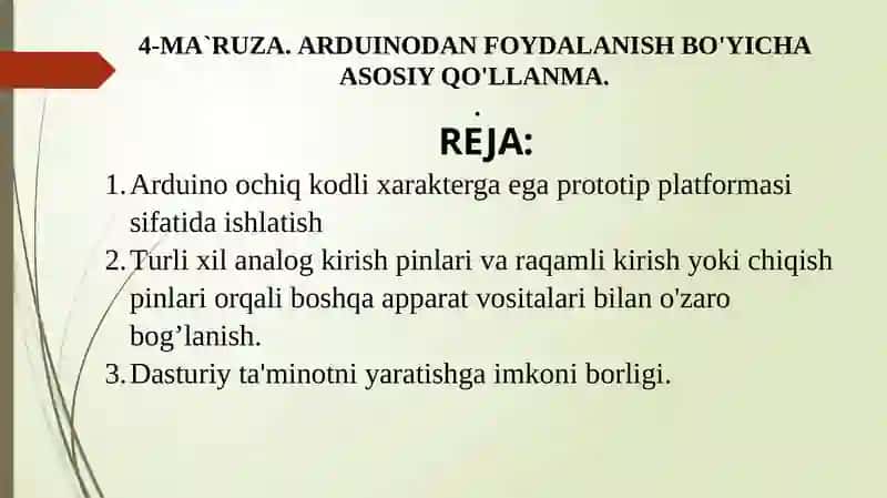 ARDUINODAN FOYDALANISH BO'YICHA ASOSIY QO'LLANMA. 2