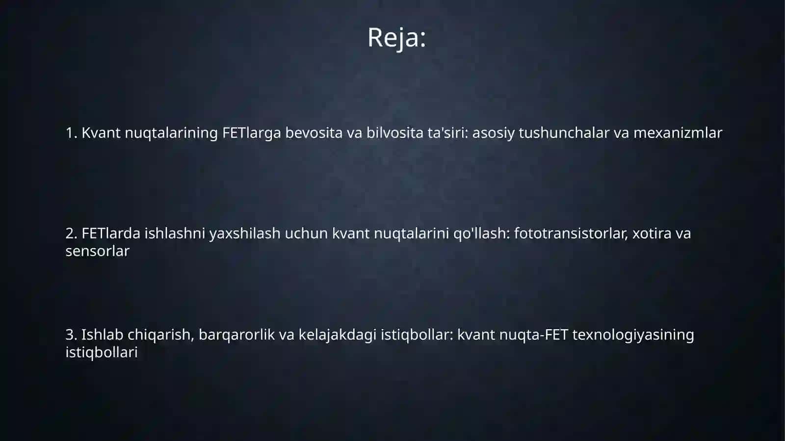 Kvant nuqtalarining maydonli tranzistorlarga bilvosita va bevosita tasiri 2