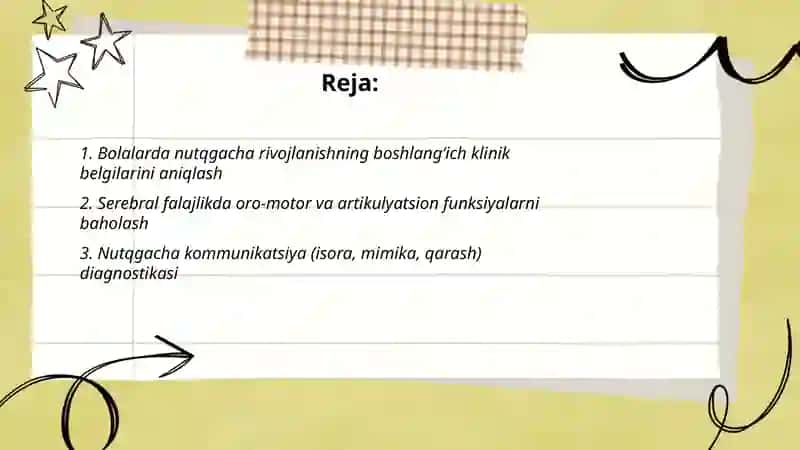 Bolalar serebral falajligiga ega boʻlgan bolalarda nutqgacha boʻlgan rivojlanishini tashxis qilish 2