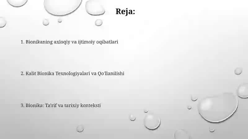 Bionika asoslari va uni inson hayotidagi oʻrni 2