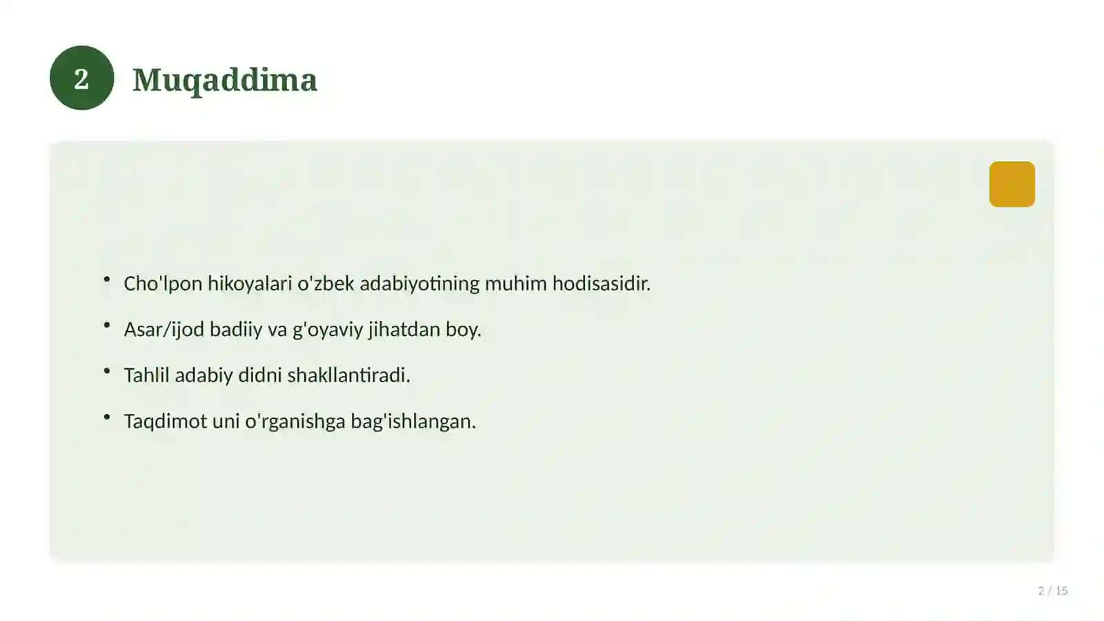 Abdulhamid Cho'lpon hikoyalari tahlili 2