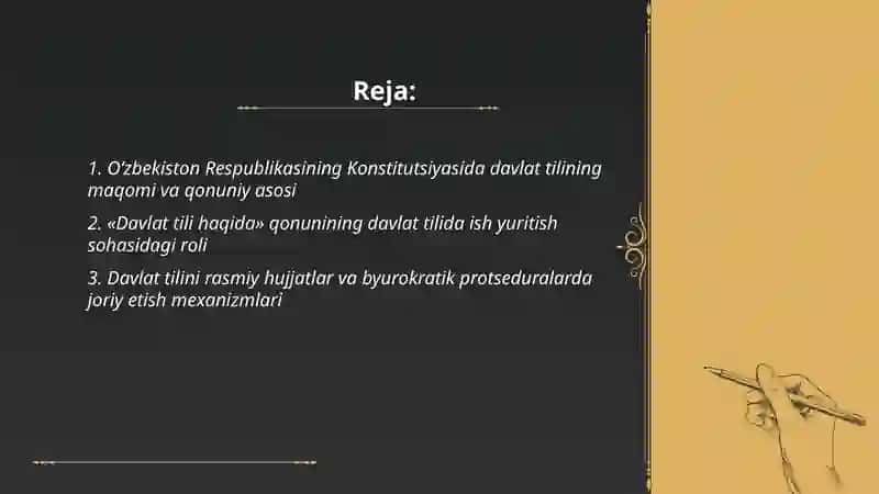 Davlat tilini rivojlantirish yo'lida qabul qilingan qonun hujjatlarining davlat tilida ish yurutishda ahamyati 2