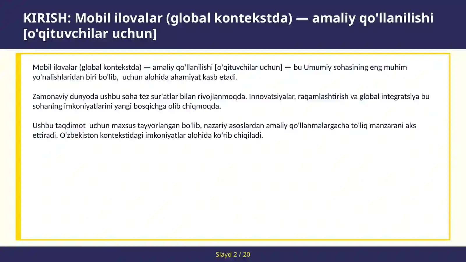 Mobil ilovalar (global kontekstda) — amaliy qo'llanilishi [o'qituvchilar uchun] 2