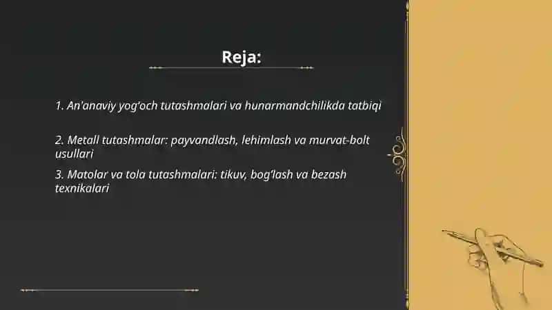 TUTASHMALAR VA ULARNING AMALIYOT HAMDA AMALIY SAN’AT BUYUMLARDAGI TATBIG‘I 2