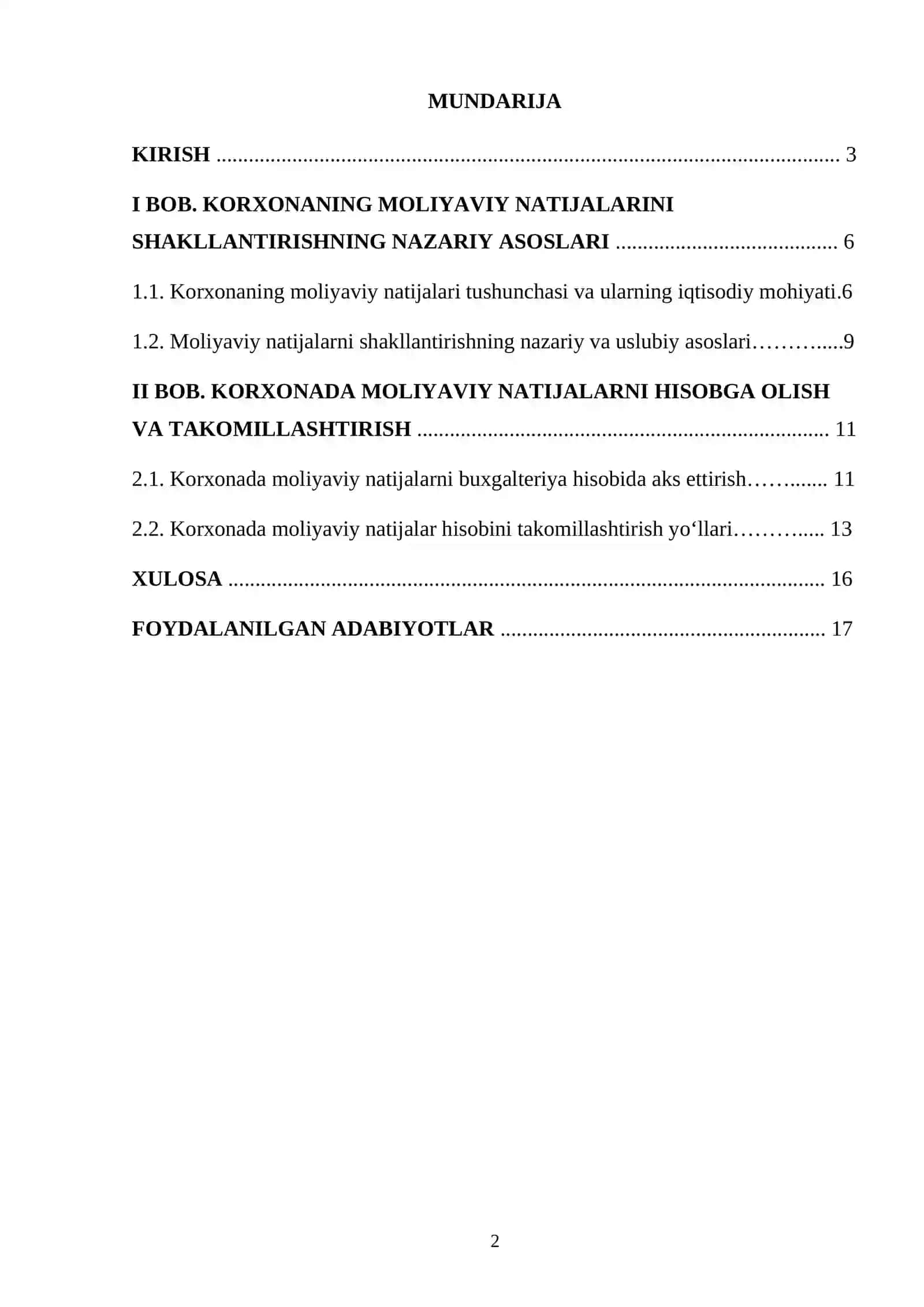 KORXONANING MOLIYAVIY NATIJALARINI SHAKLLANTIRISH VA HISOBGA OLISH 2
