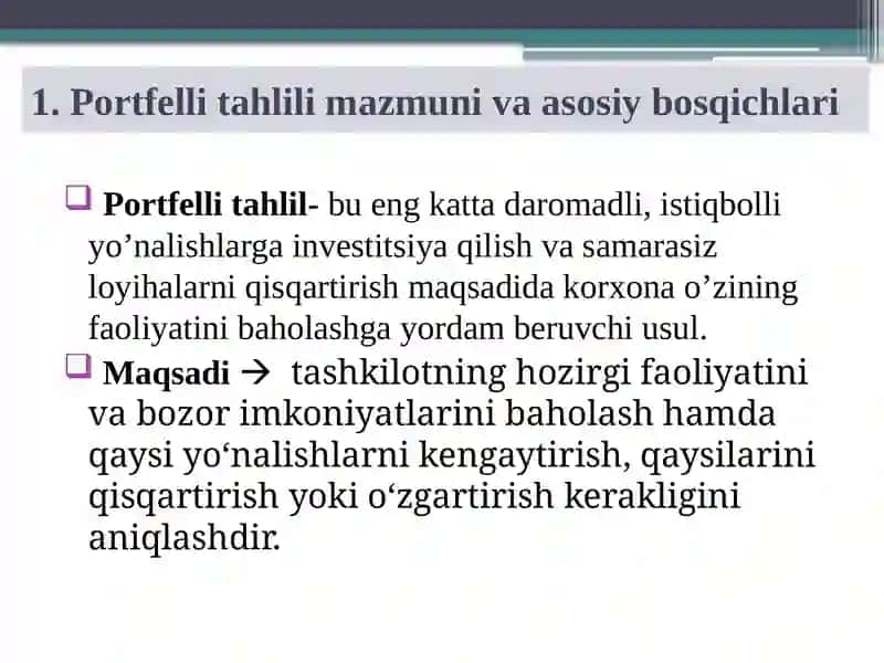 Portfelli tahlil va Boston konsalting guruhi(BKG) modeli 2