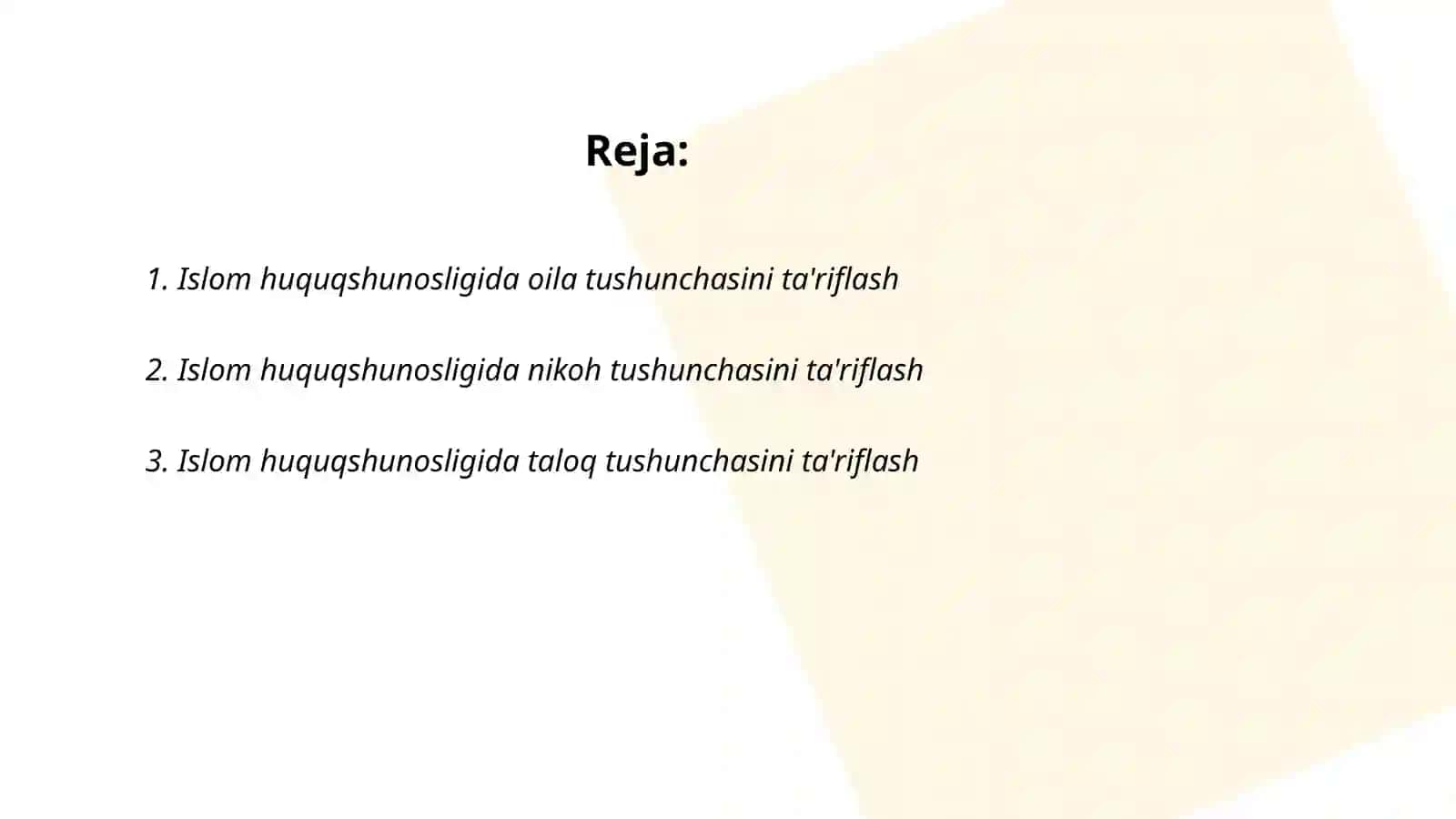 Islom huquqshunosligida oila, nikoh, taloq, idda, zinhor tushunchalarini ta'riflash 2