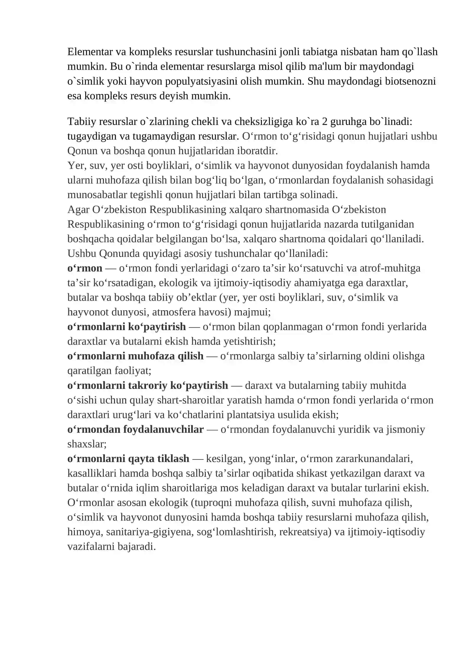 O’RMON TABBIY RESURS, O’RMON MUHITINING EKOLOGIK MUVOZANATINI SAQLOVCHI BIOSFERANING ZARURIY KOMPONENTLARI 2
