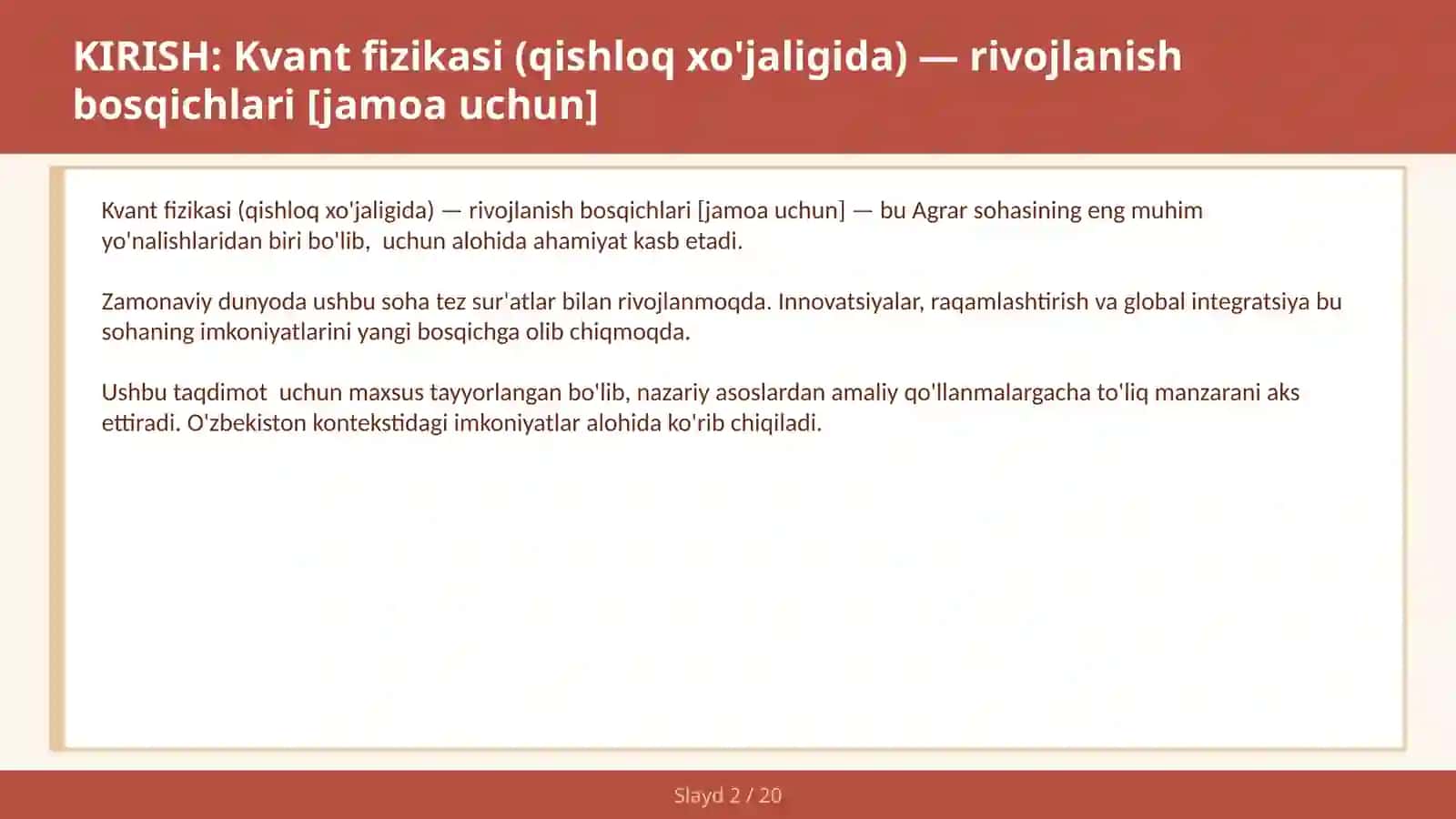 Kvant fizikasi (qishloq xo'jaligida) — rivojlanish bosqichlari [jamoa uchun] 2