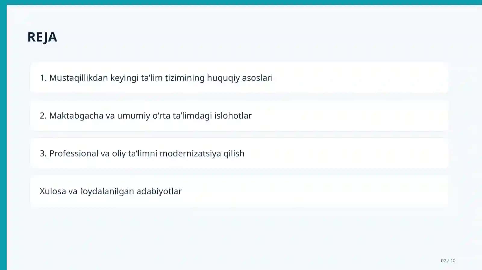 Mustaqillikdan keyingi taʼlim tizimining huquqiy asoslari 2