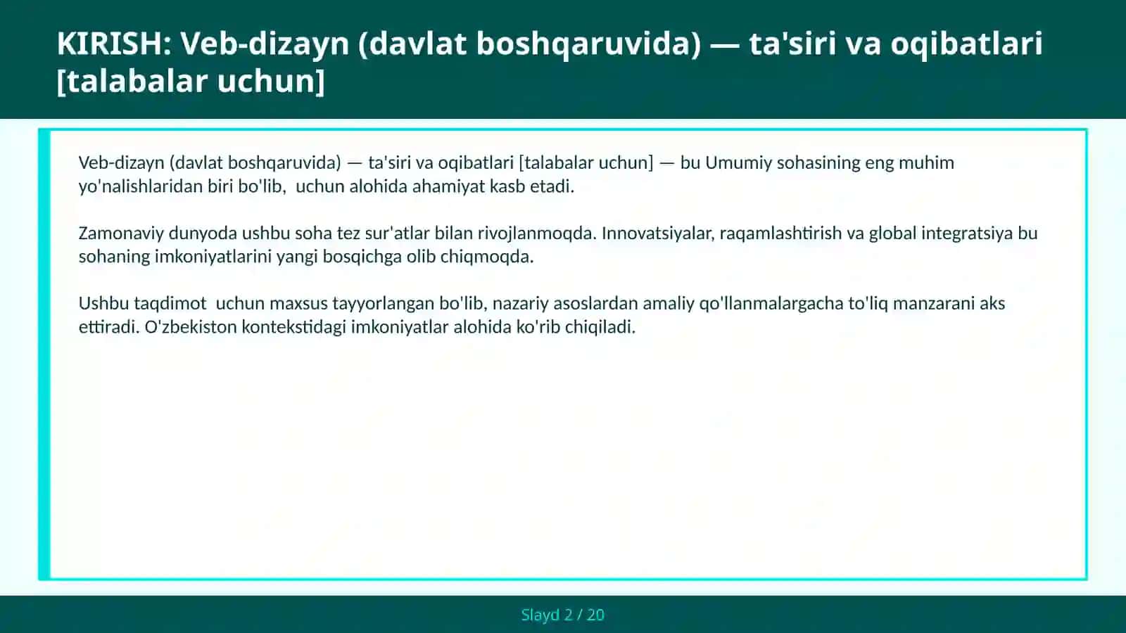 Veb-dizayn (davlat boshqaruvida) — ta'siri va oqibatlari [talabalar uchun] 2