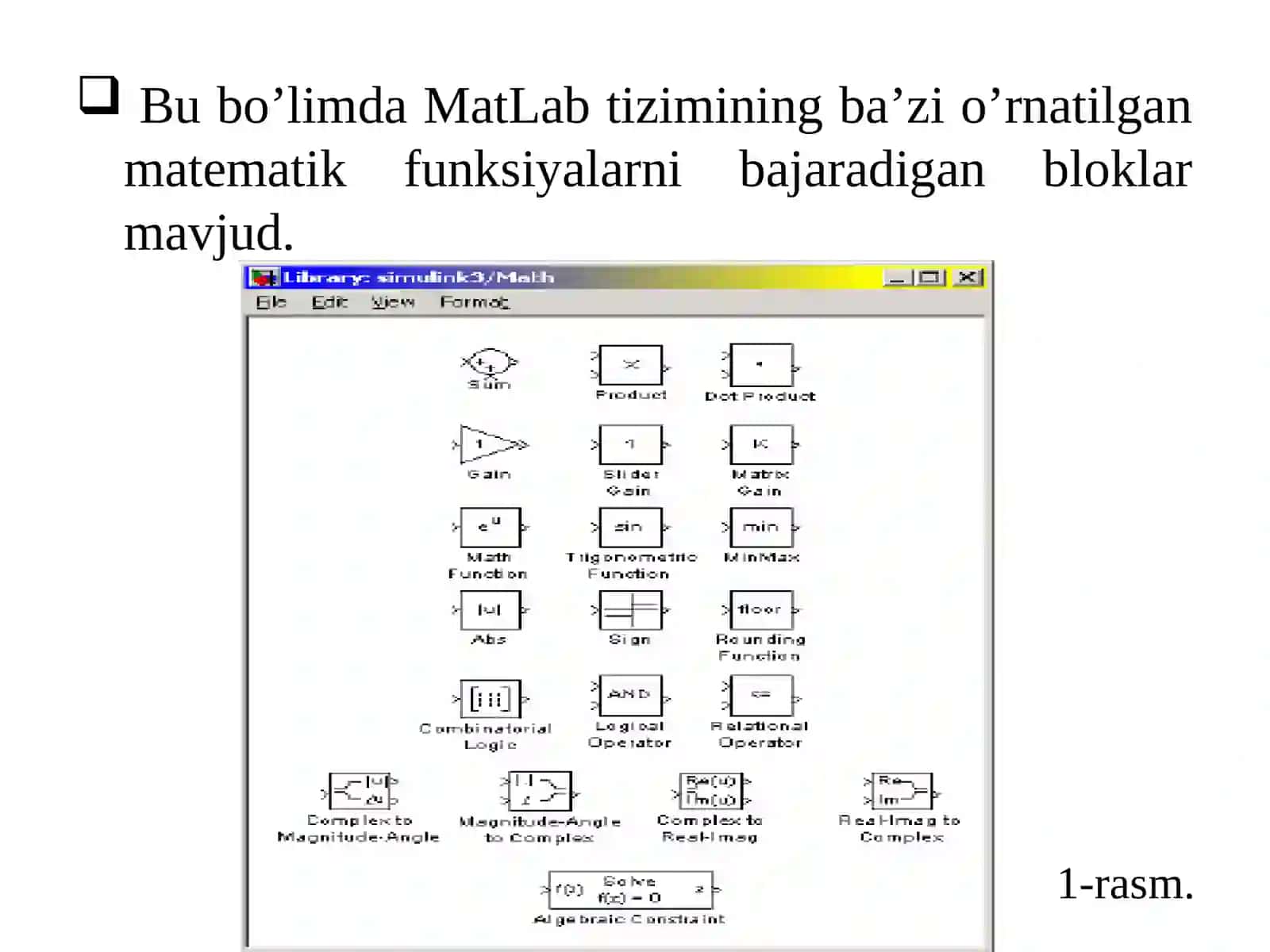 Matlab tizimida matematik funksiyalarni bajarish 2