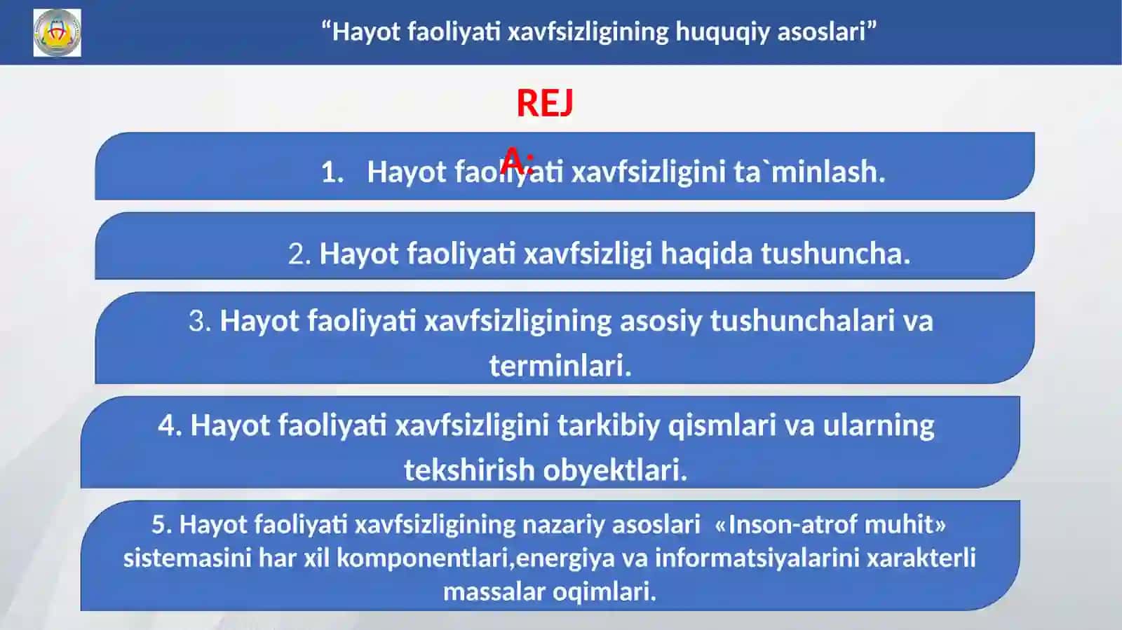 Hayot faoliyati xavfsizligifanigakirish 2