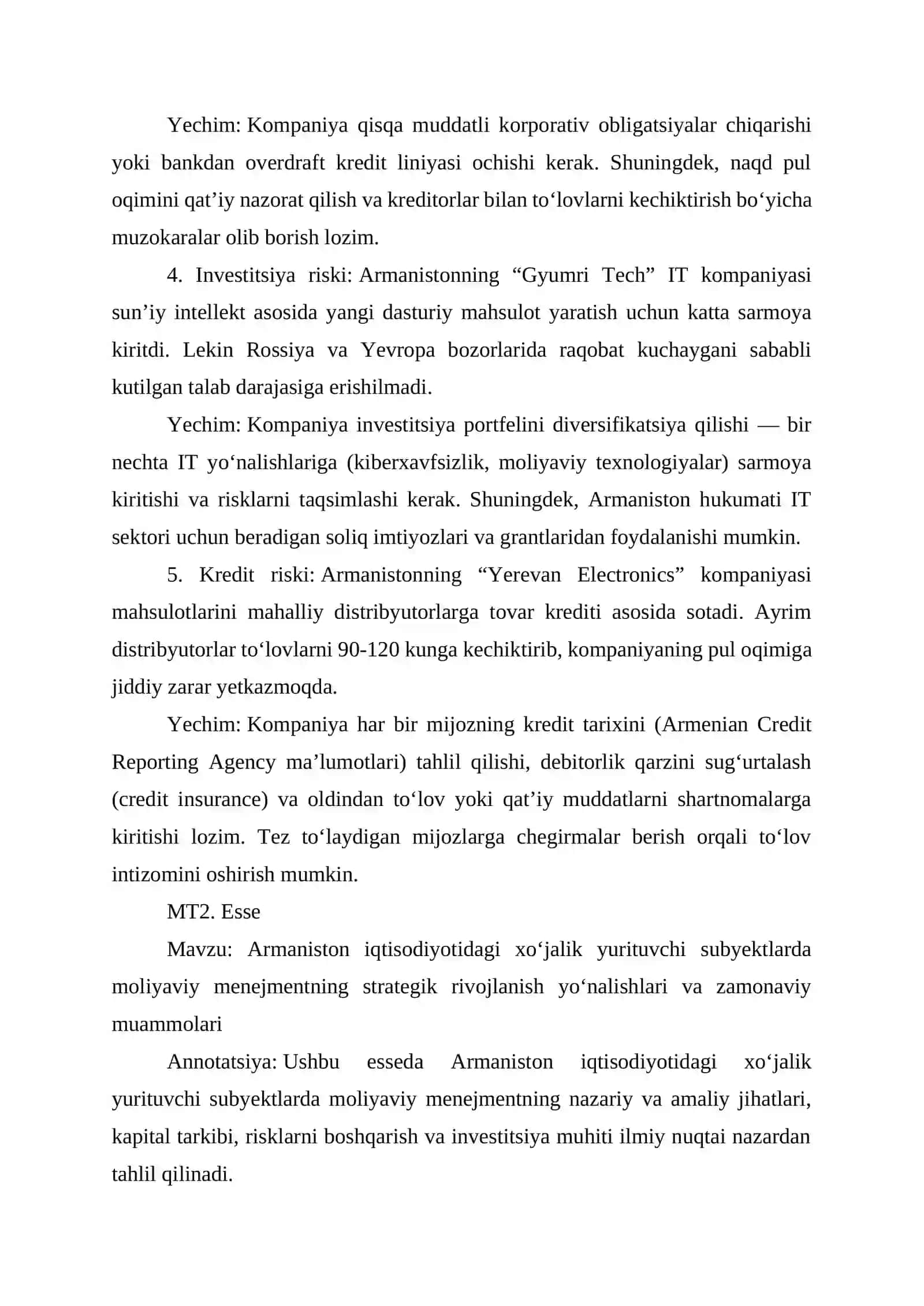 Armaniston davlatida faoliyat yurituvchi korxonalar moliyaviy menejmenti 2