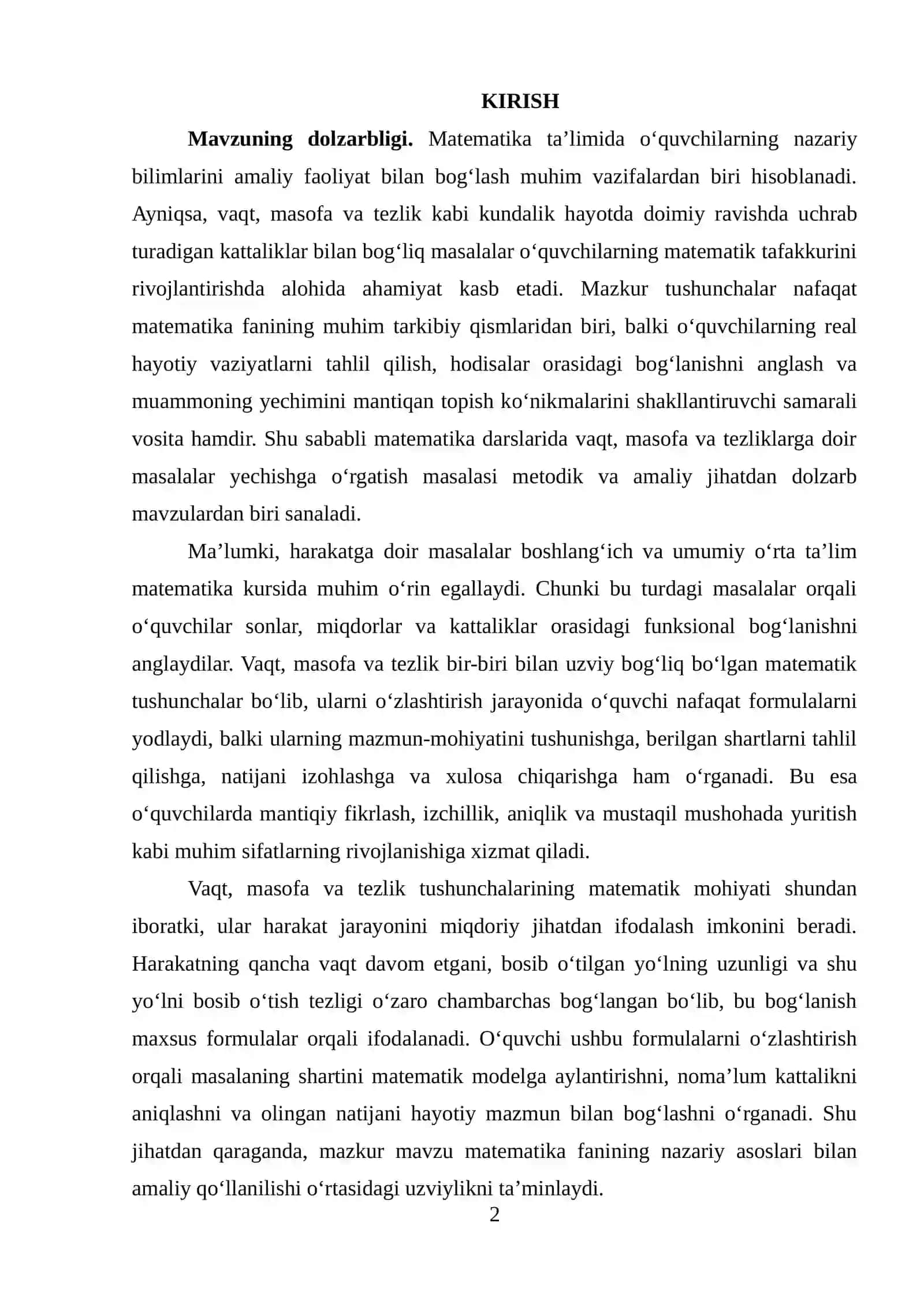 Matematika darslarida vaqt, masofa va tezliklarga doir masalalar yechishni o‘rgatish 2