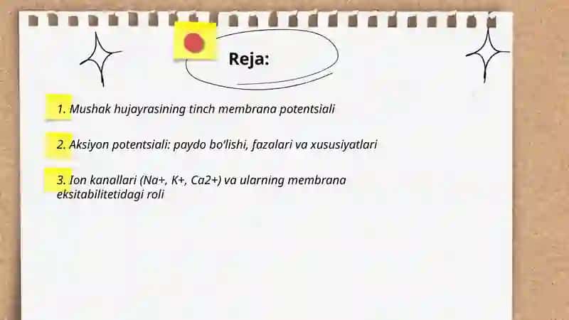 Mushaklar fiziologiyasi. Qozgaluvchan toqima. Qozgaluvchan toqimalar membranasi 2