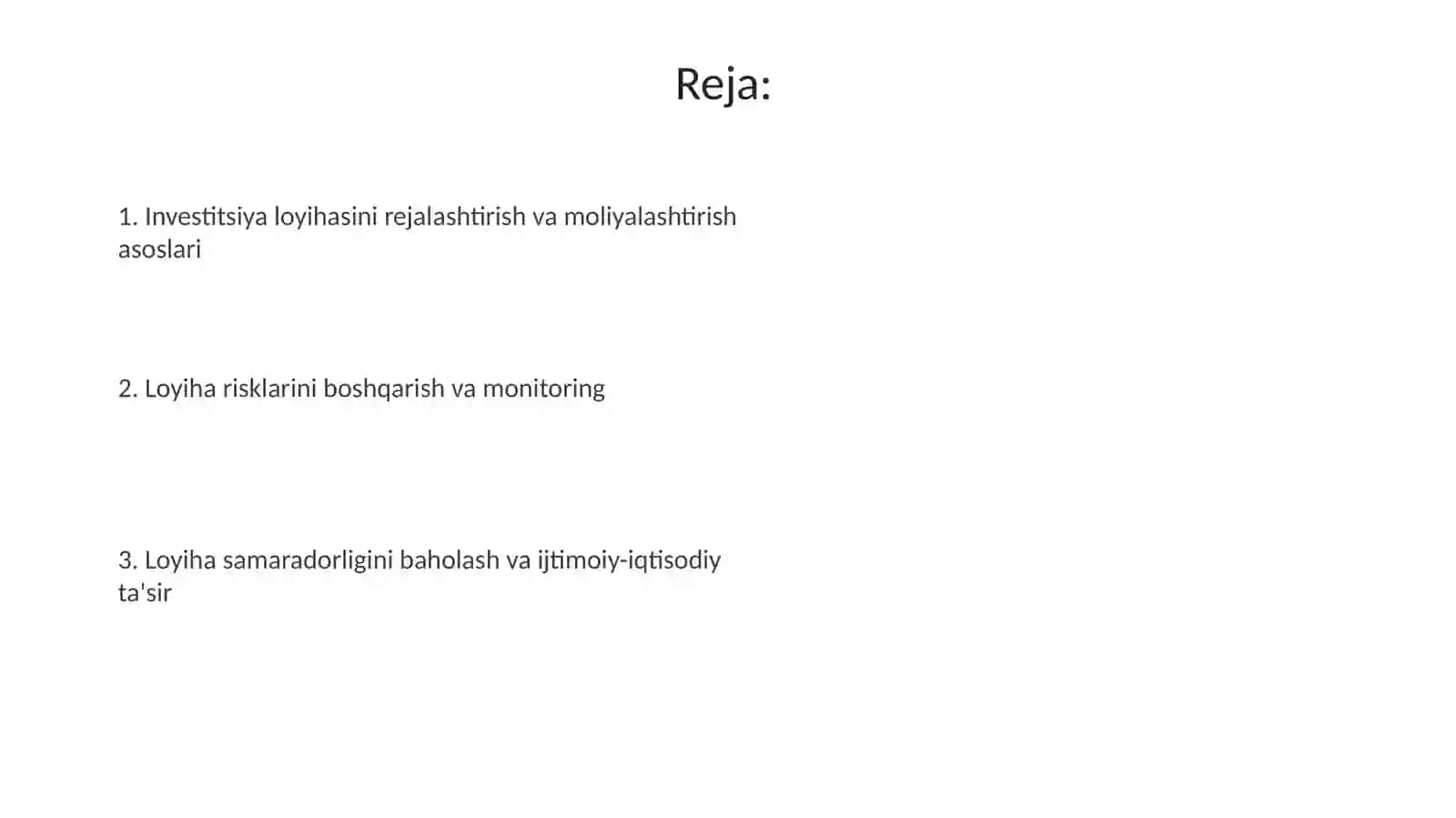 Investitsiyaloyihalariniamalgaoshirishvamoliyalashtirishjarayonlari 2