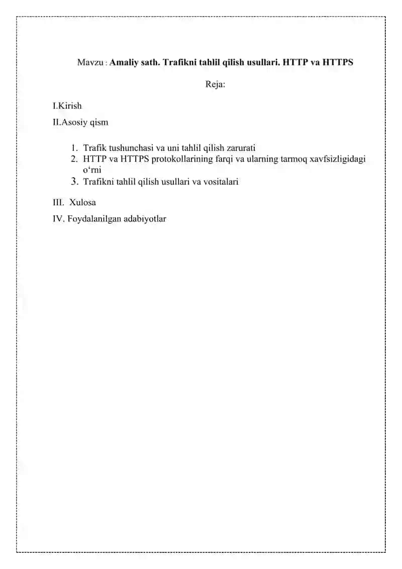 Trafikni tahlil qilish usullari. HTTP va HTTPS 2
