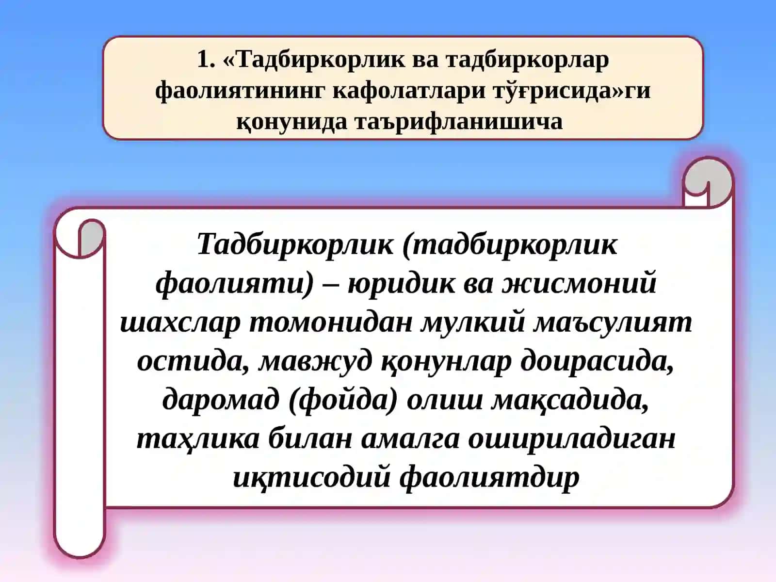 Тадбиркорлик ва тадбиркорлар фаолиятининг кафолатлари тўғрисида 2